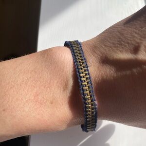 Navy and Gold Handmade Zipper Bracelet